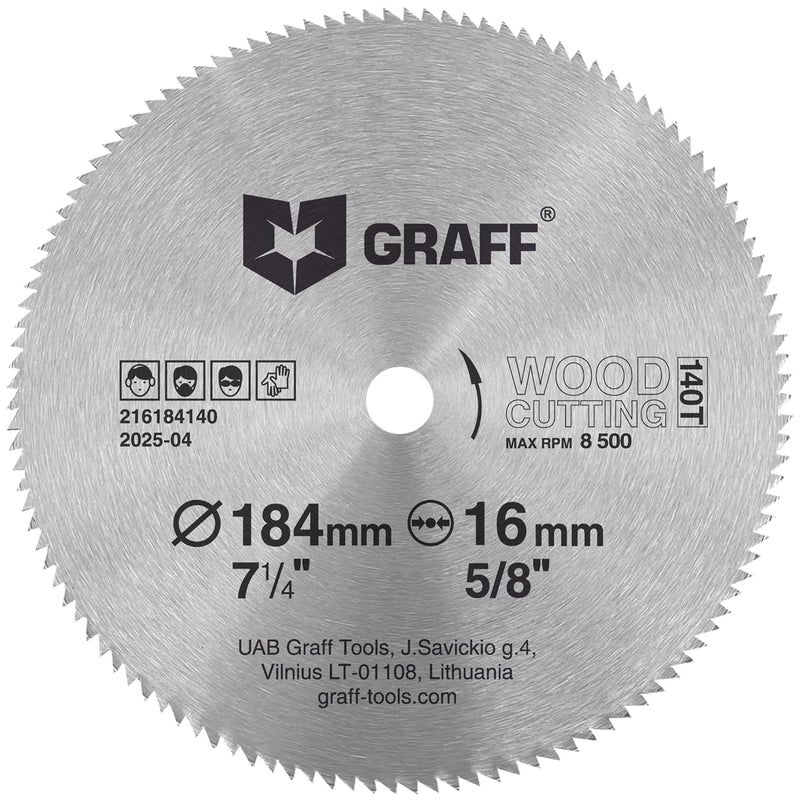 GRAFF 7-1/4 Inch Carbon Steel Circular Saw Blade for Wood, Plywood, Laminate, Drywall, Plastic – 140T Wood Cutting Disc with 5/8 Inch Arbor from - Image 1